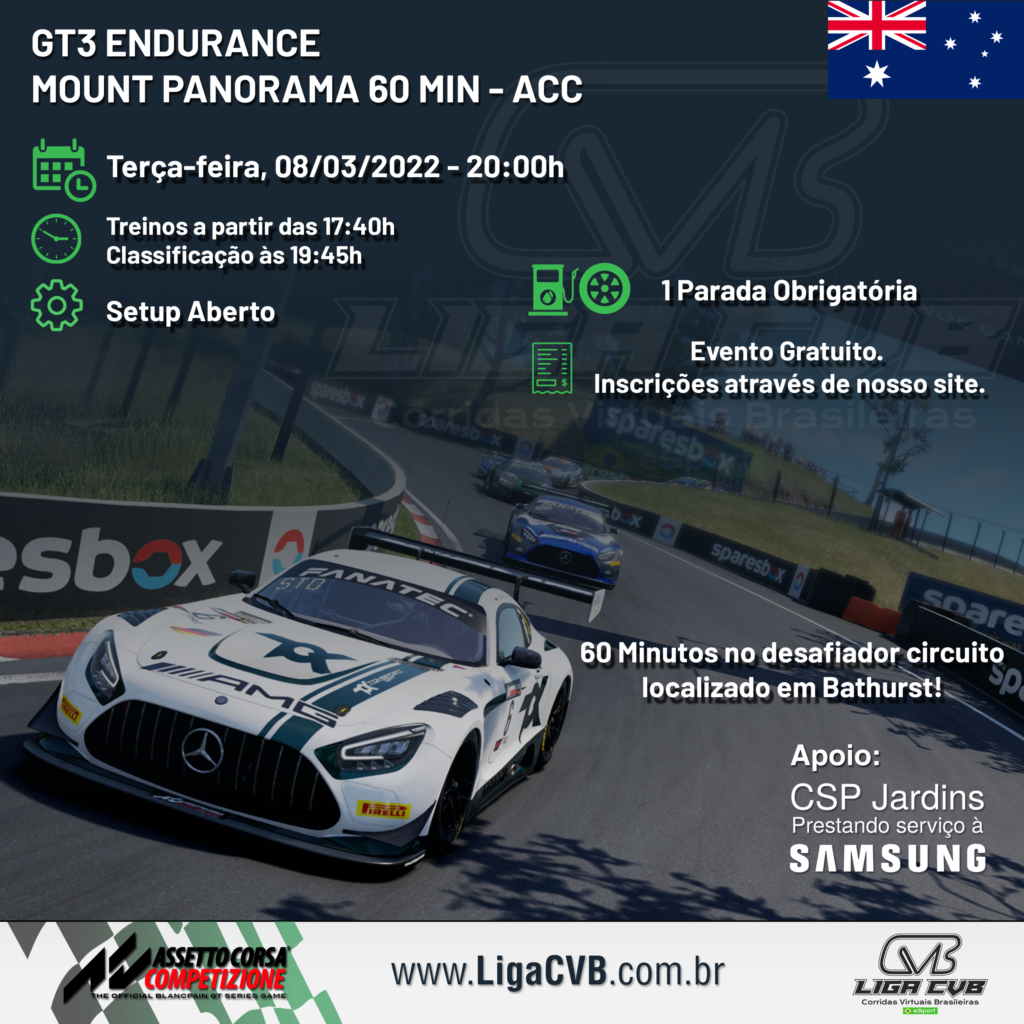 Endurance - Mount Panorama GT3 60 Min - Assetto Corsa Competizione - Liga  CVB