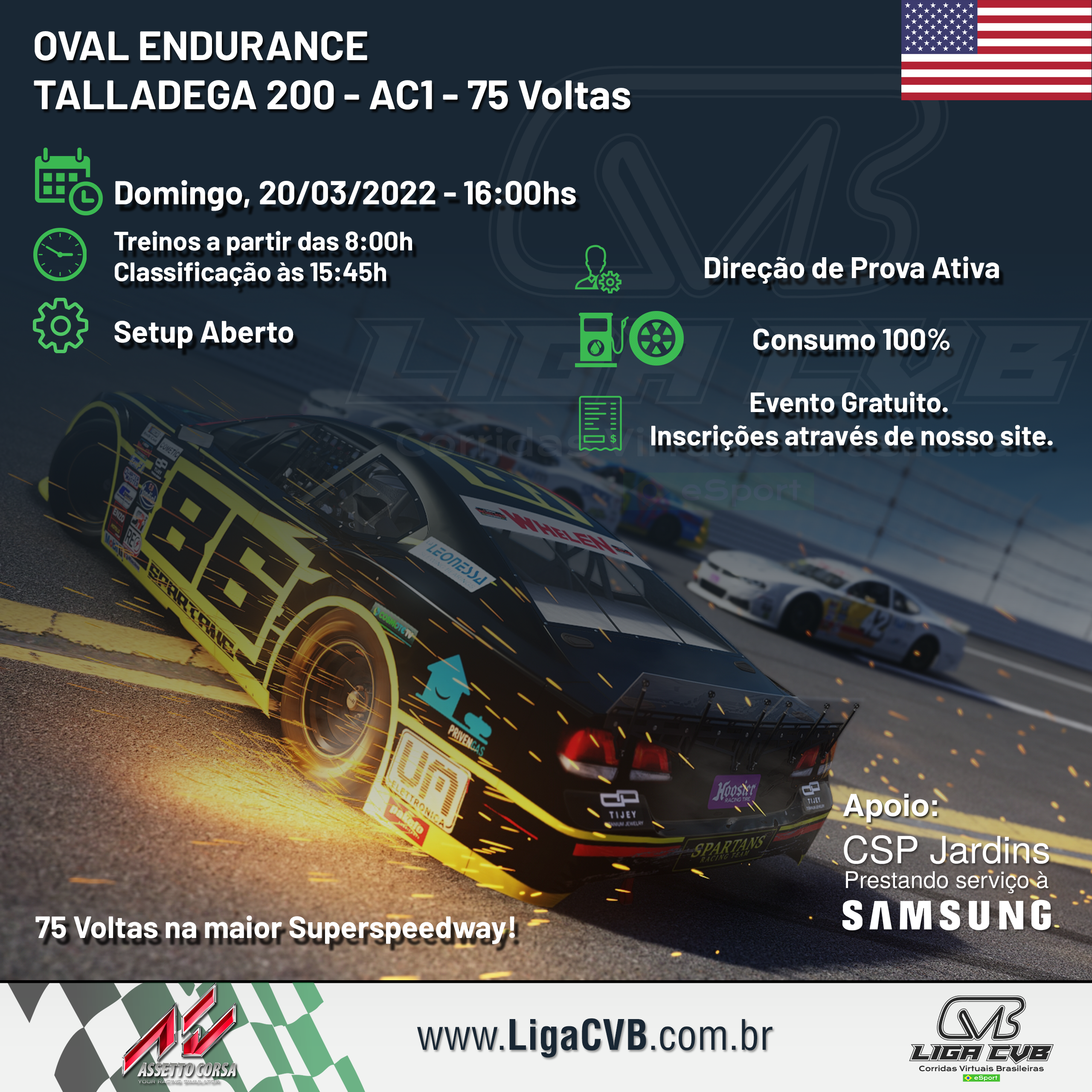 Endurance - Oval Racing Talladega 200 - Assetto Corsa - Liga CVB